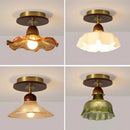 Axyaa Vintage Glass Ceiling Light Metal Wood Fixture Surface Mount Hallway Entryway Kitchen