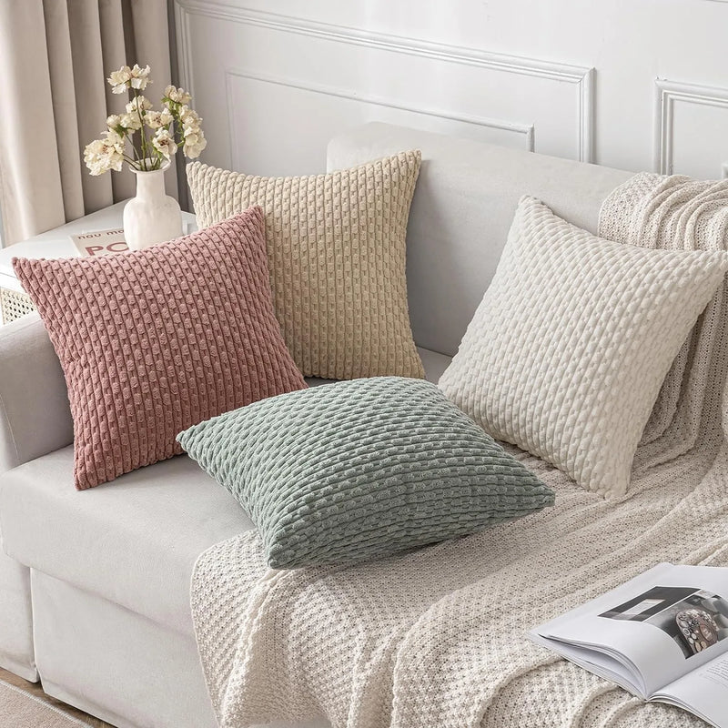 Axyaa Sage Green Corduroy Striped Throw Pillow Covers for Living Room