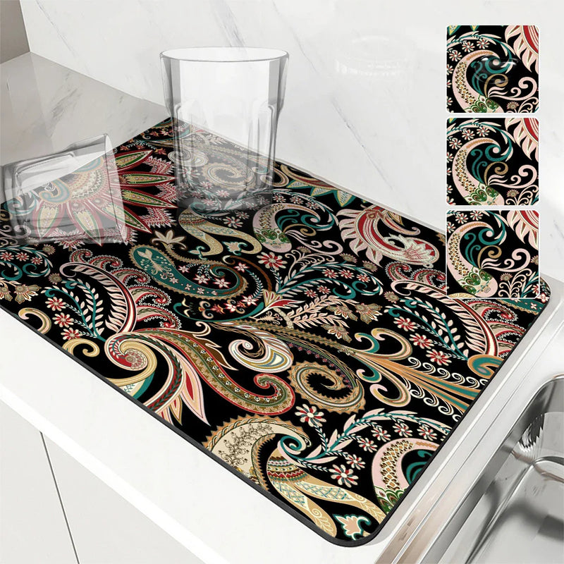 Axyaa Paisley Absorbent Drying Mat for Kitchen Table Cup Dry Coffee Mat