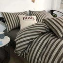 Axyaa Korean Style Stripe Grid Bedding Set Twin Queen Full Size Bed Linen