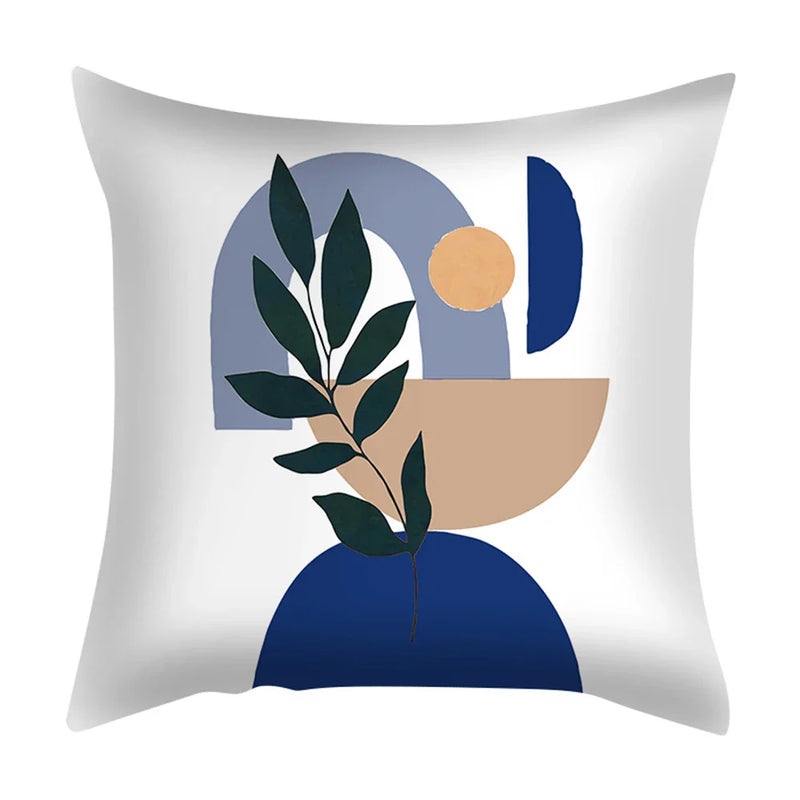 Axyaa Blue Daisy Geometric Flower Leaf Pillow Cover Square Decorative Cushion Cover