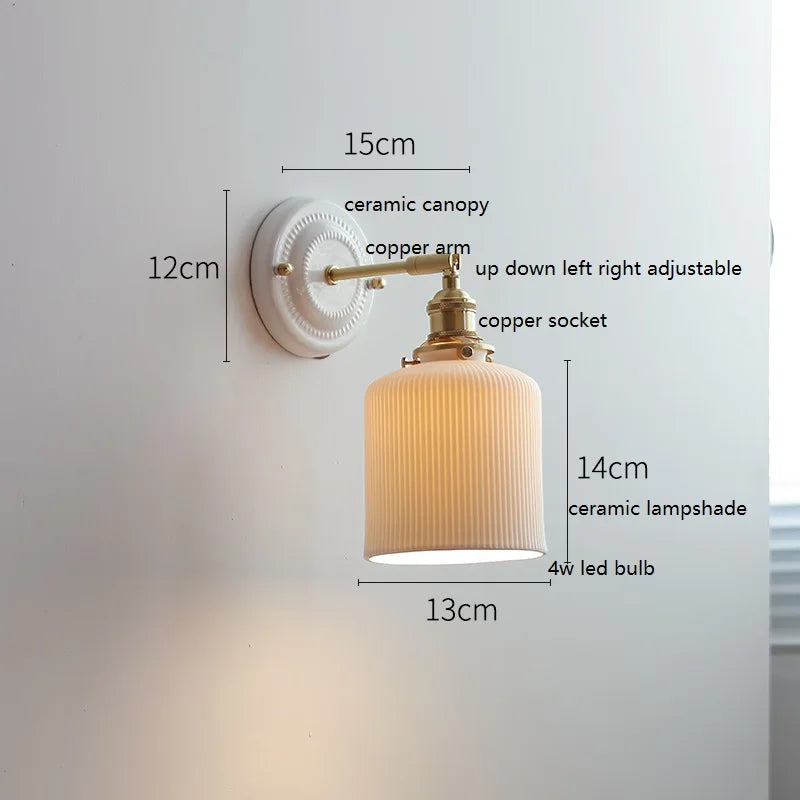 Axyaa Ceramic LED Wall Sconce with Adjustable Copper Arm - Pull Chain Switch