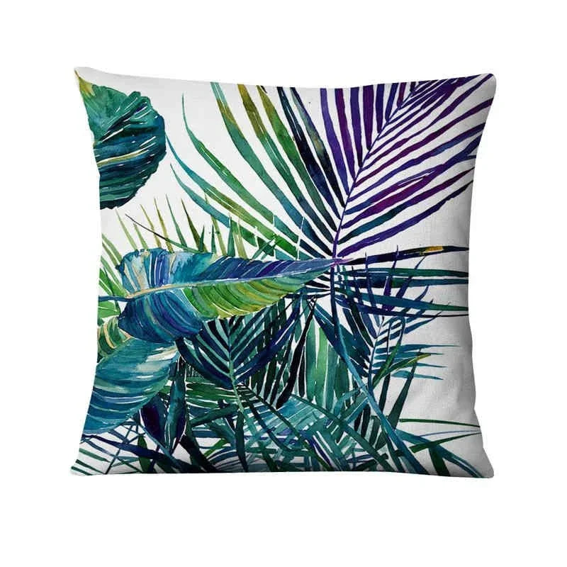 Axyaa Tropical Palm Leaf Print Cushion Cover for Living Room, Bedroom, and Car