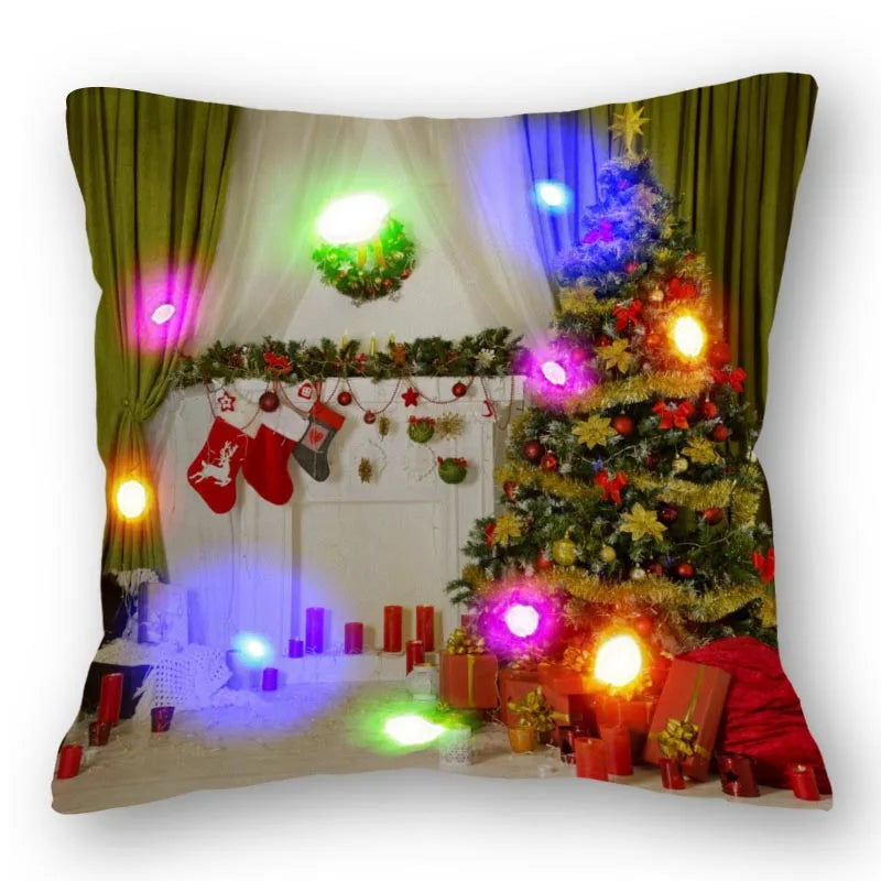 Christmas Santa LED Light Pillowcase for Home Decor, 45x45cm - Axyaa