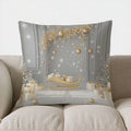 Axyaa Snowman & Gifts Gold Decor Cushion Cover for Sofa, Bedroom, Car