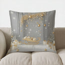 Axyaa Snowman & Gifts Gold Decor Cushion Cover for Sofa, Bedroom, Car