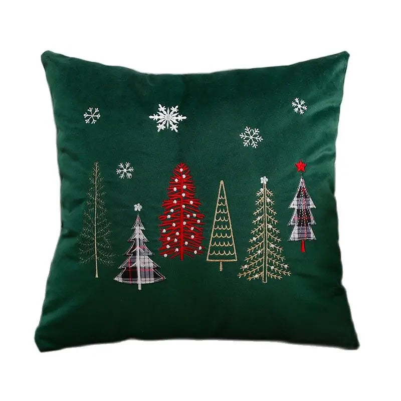 Axyaa Christmas Tree Snowflake Embroidery Pillow Cover 45x45cm 30x50cm Red Green Square