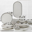 Axya Silver Rim Ceramic Dinnerware Set for Steak Serving in White Porcelain
