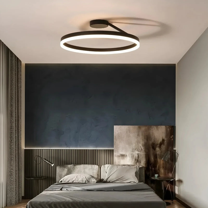Axyaa Nordic Round Ring LED Ceiling Light Black Gloss Bedroom Fixture