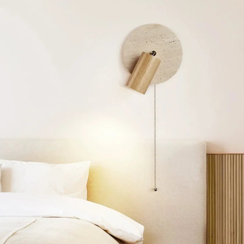 Axyaa Round Stone LED Reading Light Walnut Log Wood Color