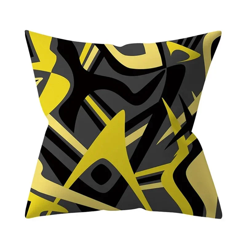 Axyaa Yellow Floral Geometric Cushion Cover 45x45cm