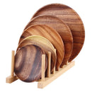 Axyaa Acacia Wood Round Plates Set - Wooden Tableware for Food Serving