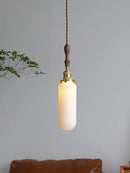 Axyaa Ceramic Ball Pendant Light with LED, Copper Socket & Wooden Handle