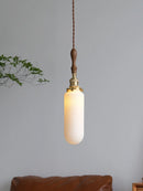 Axyaa Ceramic Ball LED Pendant Light with Copper Socket and Wood Handle