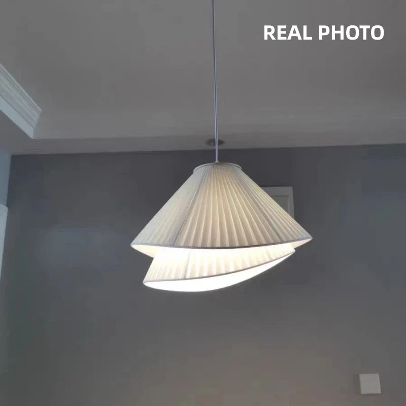 Axyaa White Fabric Chandelier: Nordic Minimalist LED Pendant Lights for Bedroom and Dining Room