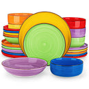 Axyaa Handpainted Spirals Ceramic Plate Set - Mix-Color, 12/18/24PCS, Dinner/Dessert/Bowl/Soup Plates