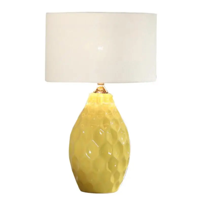 Axyaa White Ceramic Table Lamp with Remote Control and Fabric Shade