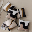 Axyaa Abstract Block Embroidery Cushion Cover in Black Brown Beige Schema 45x45cm