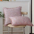 Axyaa Pink Woven Cushion Cover with Ball Edge for Home Decor