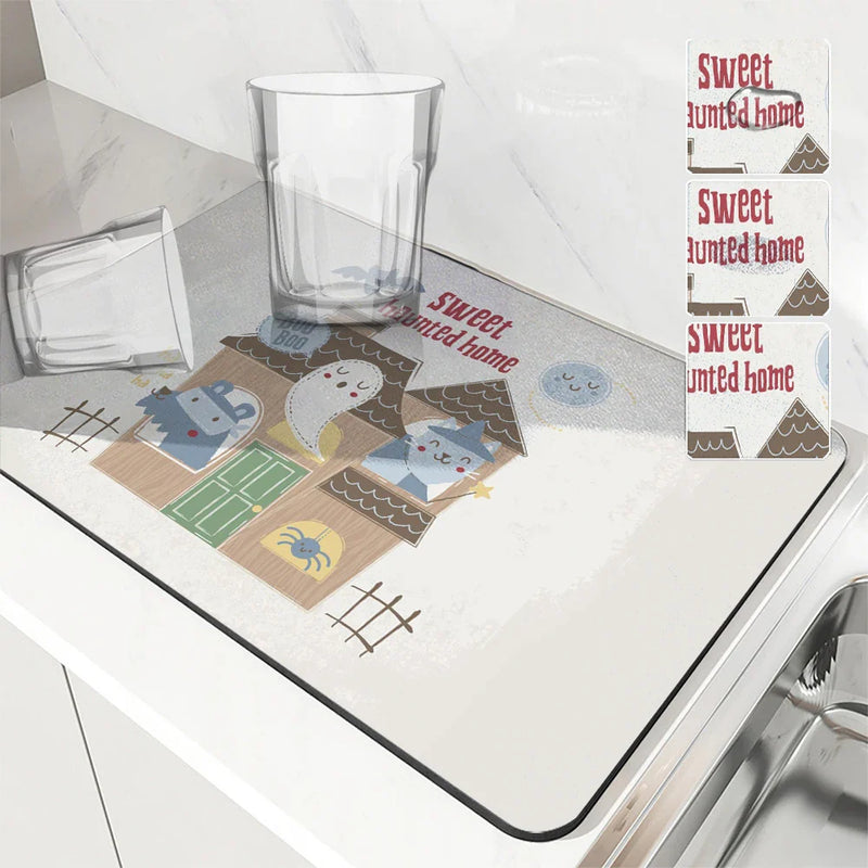 Axyaa Diatom Mud Kitchen Drain Pads, Festive Cartoon Design, Absorbent Tableware Mat