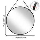 Axyaa Round Hanging Mirror with Leather Strap, Aluminum Frame - 24”, 28”, 32”