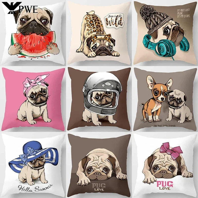 Cute Pug Bulldog Pillowcase for Living Room Decor - Axyaa Home Decor