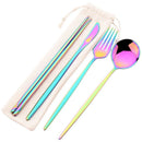 Axyaa Stainless Steel Travel Cutlery Set - Spoon, Fork, Chopsticks, Straw in Portable Case