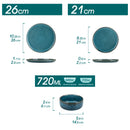 Axyaa Blue Reactive Glaze Ceramic Tableware Set - 12/24 Piece Plate Set