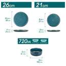Axyaa Blue Reactive Glaze Ceramic Tableware Set, 12/24Pcs with Dinner, Dessert Plates, Bowls