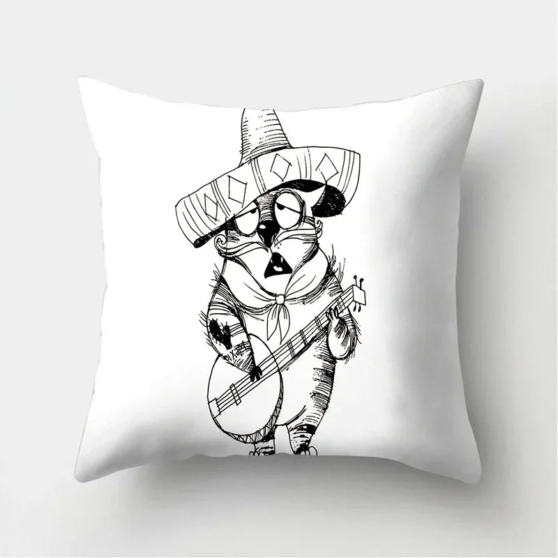 Axyaa Black & White Cat Pattern Cushion Cover for Living Room, Bedroom & Sofa