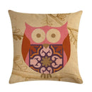 Axyaa Owl Pattern Linen Pillowcase - Palm Bird Cushion for Home Decor