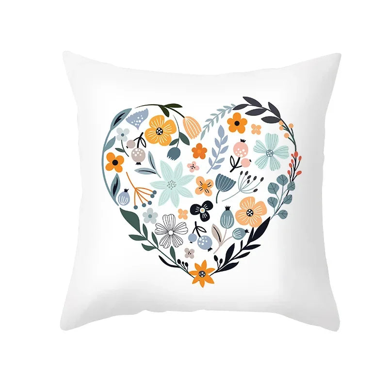 Axyaa Pink Blue Abstract Plants Floral Pillows Case - Modern Art Decor Sofa Couch