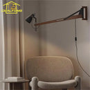 Axyaa Wood Swing Arm Wall Lamp LED E27 Adjustable Industrial Design