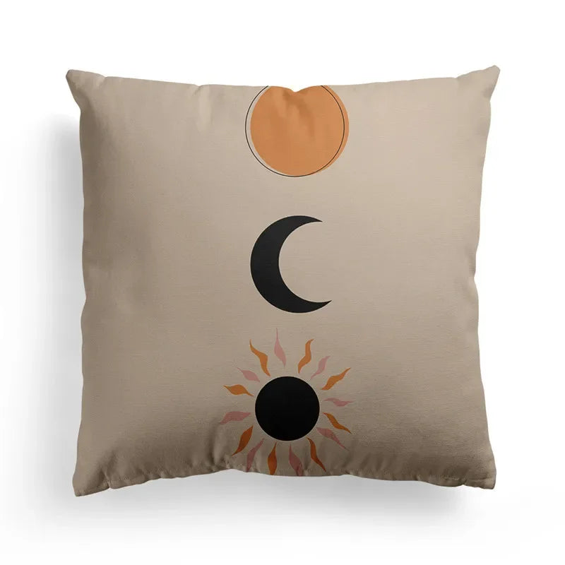 Axyaa Nordic Orange Geometric Flower Print Throw Pillow Cover for Home and Office