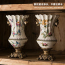Axyaa Retro Ice Crack Ceramic Vase, European Double-Ear High-Footed Home Decor
