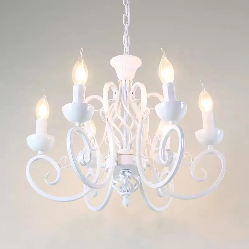 Axyaa 6-Light White Farmhouse Chandelier - Modern French Country Candle Chandelier