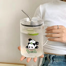 Axyaa Cute Glass Cup with Lid & Straw: Large Tea Coffee Mug for Home & Office