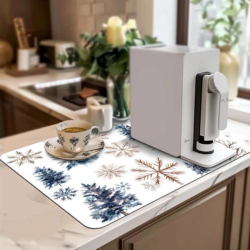 Axyaa Christmas Silhouette Drying Mat: Non-Slip Absorbent Kitchen Counter Mat