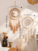 Axyaa Wooden Beads Wall Mirror Boho Nordic Home Decor for Living Room & Bedroom