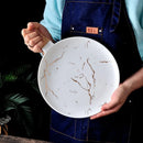 Axyaa Gold Ceramic Pizza Plate with Wooden Handle - Dessert & Pasta Western Food Plate