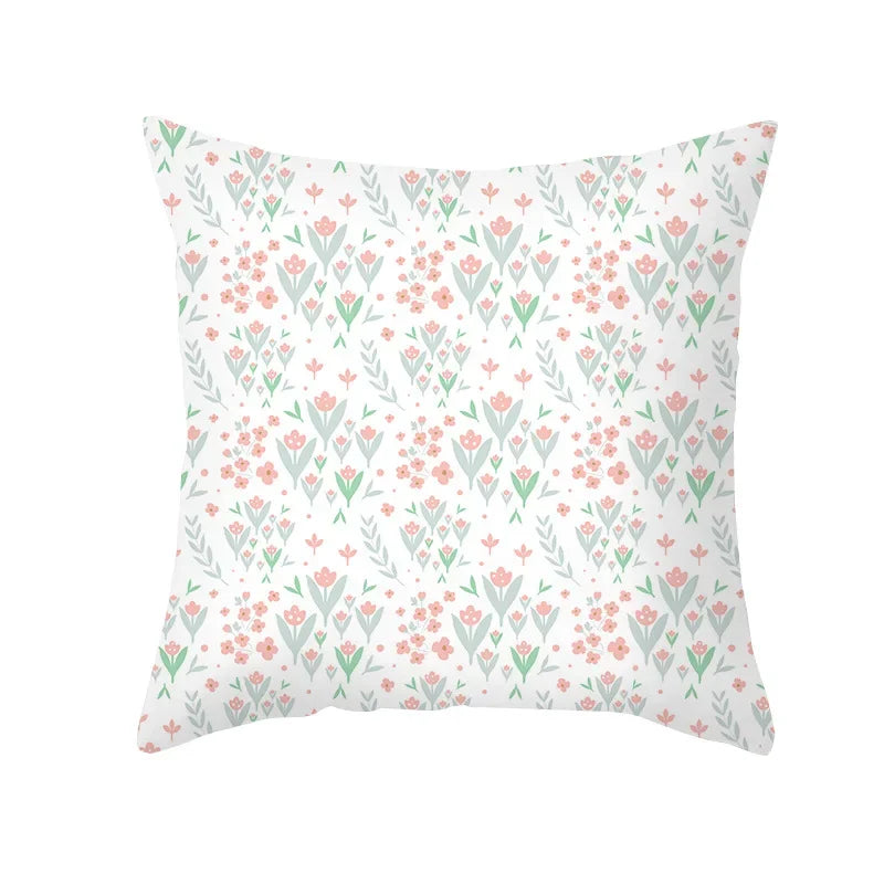 Axyaa Pink Blue Abstract Plants Floral Pillows Case - Modern Art Decor Sofa Couch