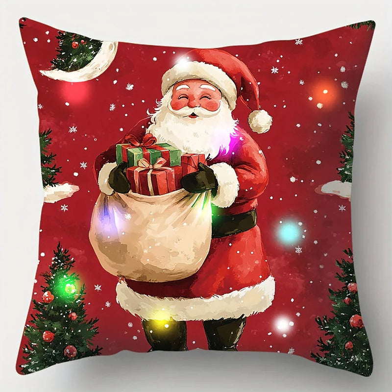 Axyaa LED Christmas Pillowcase with Santa Claus Snowman Reindeer Pattern