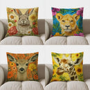 Axyaa Rabbit & Flowers Decorative Pillow Cover for Sofa, Bedroom, Car