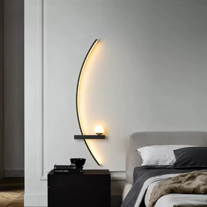 Axyaa Black Gold Minimalist LED Wall Lamp for Bedroom Study Decor