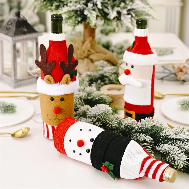 Axyaa Christmas Wine Bottle Cover Set for Festive Table Decor & Gifts