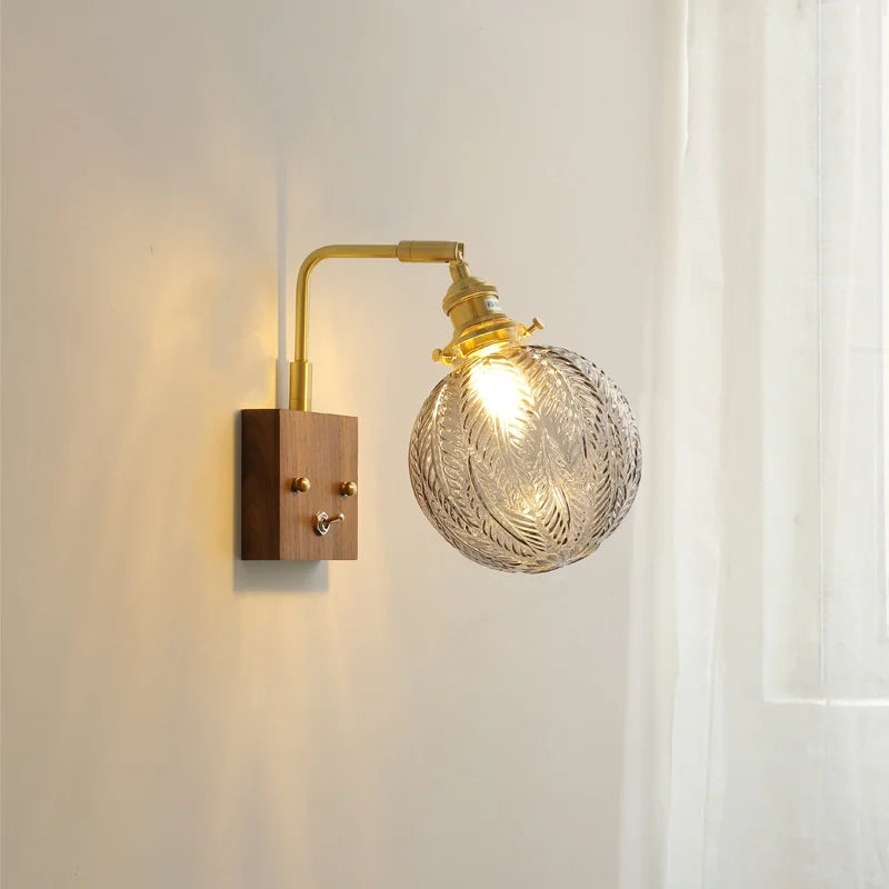 Axyaa Glass Copper LED Wall Lights Modern Bedside Lamp for Home Decor