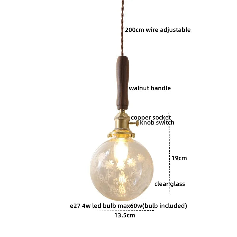 Axyaa Nordic LED Pendant Lights Glass Walnut Copper Hanging Lamp