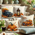 Axyaa Autumn Truck & Pumpkin Harvest Pillow Covers - Rustic Farmhouse Decor
