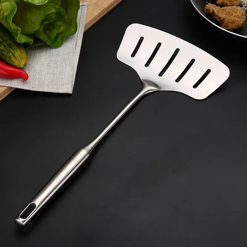 Axyaa Stainless Steel Fish Spatula with Wood Handle - Nonstick Slotted Pan Scoop