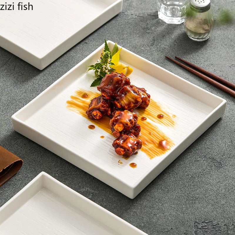 Axya Textured Ceramic Square Plate for Molecular Cooking and Specialty Tableware